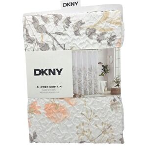 DKNY Annie Floral Microsculpt Fabric Shower Curtain White Salmon Gray 72x72 inch